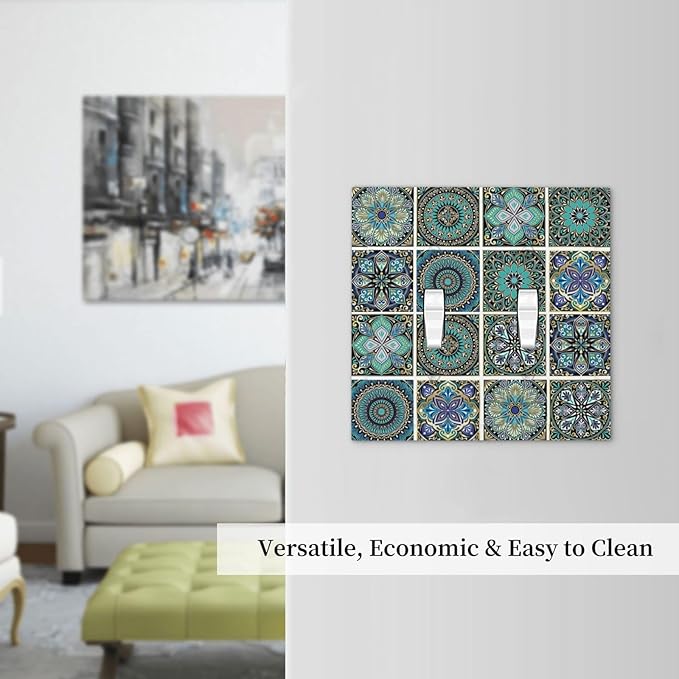 Decorative Switch Plates Mandala Decorative Rustic Vintage Turquoise Pattern 2 Gang Double Toggle Outlet Light Switch Cover Wall Plate Electrical Faceplate for Bedroom Bathroom Decor