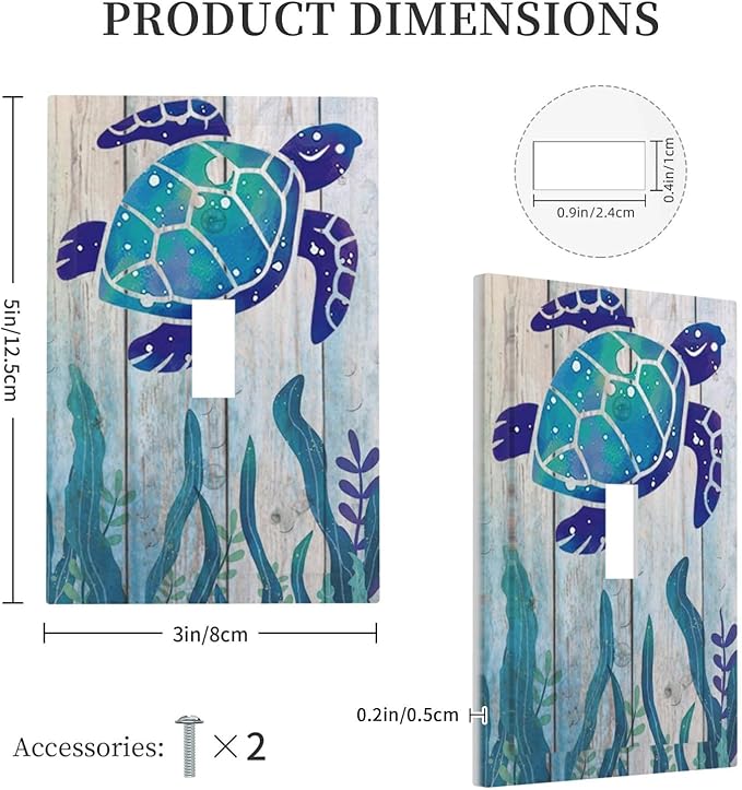 Sea Turtle Grass Seaweed on Rustic Wooden Board Single Toggle Wall Plate Covers 1 Gang Light Switch Cover Ocean Grass Seaweed Faceplate Decorative Electrical for Bathroom Kitchen Home Decor