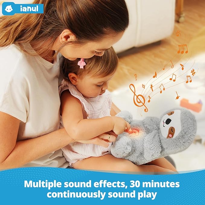 Breathing Stuffed Animal,Soothing Stuffed Animal for Anxiety Relief with Realistic Breathing Motion, Calming Music, Gentle Lights,Machine Washable,Ideal for Baby Adult and Relaxation(Sloth)