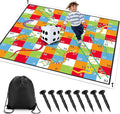 Realspring 9.8 ft Giant Snakes and Ladders Game Playing Mat with 6 Nails 14 Inch Inflatable Dice and Storage Bag Floor Snake and Ladder Board Game Big Size for Both Indoor and Outside