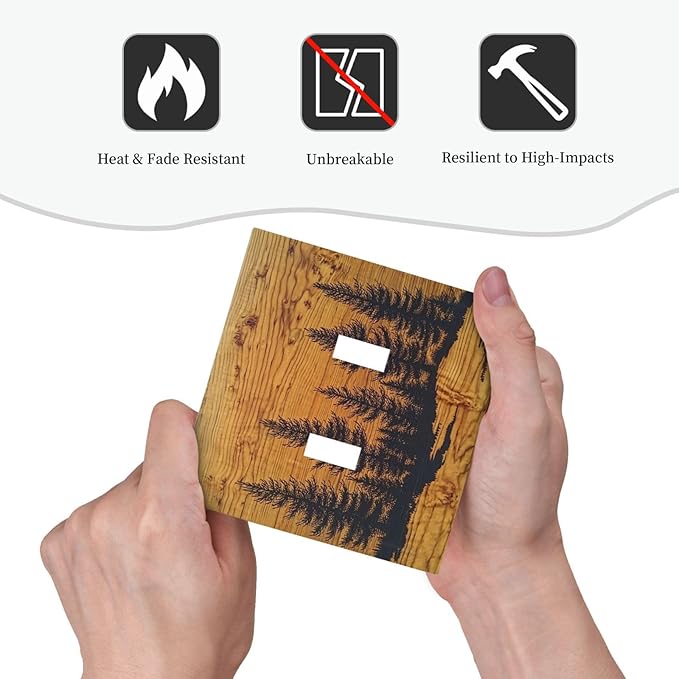 Decorative Switch Plates Forest Pine Silhouette Rustic Wood Grain 2 Gang Double Toggle Outlet Light Switch Cover Wall Plate Electrical Faceplate For Farmhouse Cabin Decor