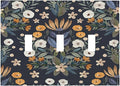 Boho Leaf Floral Navy Blue Background 3 Gang Light Switch Covers Triple Toggle Wall Plate Decorative Switchplate Electrical Faceplate for Farmhouse Country Bedroom Bedroom Decor