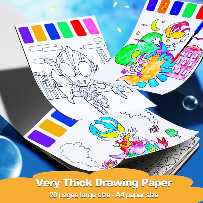 JUNQIU Water Color Paint Sets for Kids, Paint With Water Books for Kids Ages 4-8, Pocket Watercolor Painting Book, Arts and Crafts Kit for Girls Boys Coloring with Brush