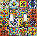 Yellow Vintage Mexican Moroccan Talavera Tile 2 Gang Outlet Light Switch Cover Orange Boho Mosaic Ceramics Tiles Double Toggle Electrical Outlet Covers Decorative Dual Device Switch Face Wall Plate