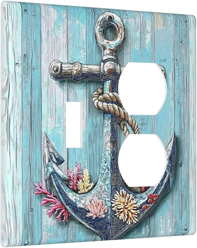 Wallplates Anchor Coastal Beach Nautical Coral 1 Toggle 1 Duplex Switch Plate Electrical Gfci Faceplate Decorative Light Switch Covers For Farmhouse Cabin Decor