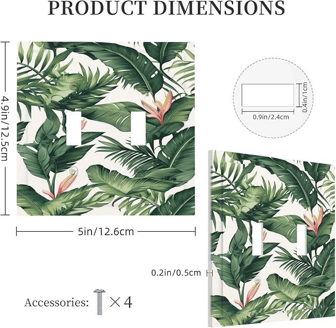 Tropical Leaf Jungle Botanical Palm Tree Greenery Floral Decorative Switch Plates 2 Gang Double Toggle Outlet Light Switch Cover Wall Plate Electrical Faceplate for Bedroom Living Room Decor