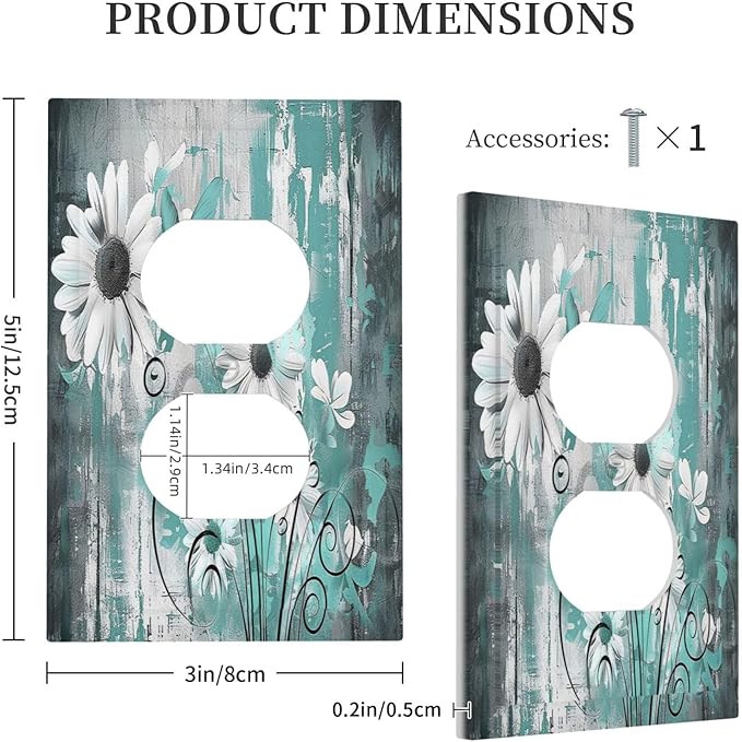 Outlet Covers Teal Daisy Floral Vintage Wood Plank 1 Gang Duplex Light Switch Cover Decorative Switch Plates Electrical Receptacle Faceplate Wall Plate For Farmhouse Cabin Decor