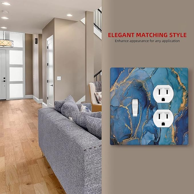 Light Switch Cover Blue Marble Modern Ombre Watercolor Ink Art 2 Gang Outlet Cover 1 Toggle Duplex Decorative Switchplate Wall Plate Electrical Receptacle Art Faceplate for Bedroom Bathroom