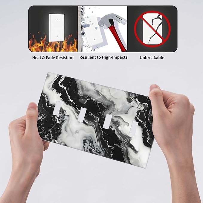 Ink Painting Marble Black White Abstract Luxurious Print Light Switch Covers Quad Toggle Electrical Faceplate 4 Gang Wall Plate Decorative Switch Plates Cover for Kitchen Office Decor