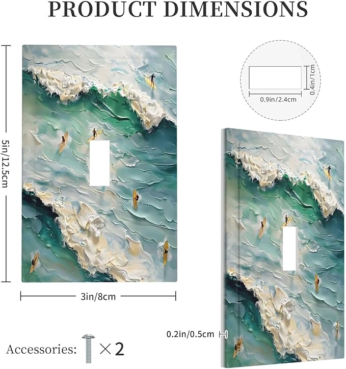 Beach Waves Ocean Surfing Hoverboard Painting Print Decorative Light Switch Cover 1 Gang Single Toggle Device Electrical Faceplate Switchplates Decorator Outlet Wall Plate for Bedroom Living Room