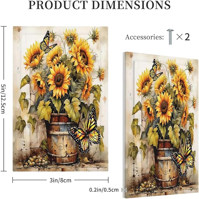 Light Switch Cover Plate Rustic Vintage Sunflower Bouquet Butterfly 1 Gang No Device Blank Electrical Wall Plates Faceplate Decorative Switch Plate for Farmhouse Cabin Decor