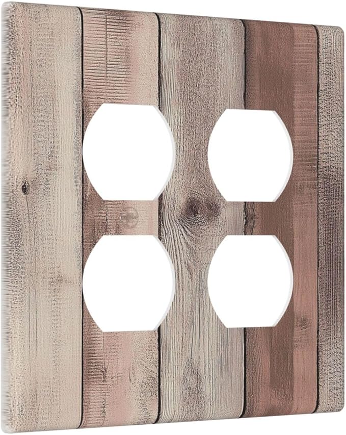 Outlet Covers Vintage Natural Wood Rustic Cinnamon 2 Gang Double Duplex Decorative Light Switch Covers Electrical Wallplates Socket Faceplate For Farmhouse Cabin Decor
