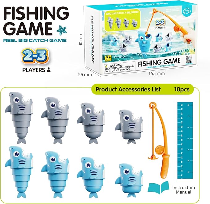 MINGKIDS Shark Fishing Game for Kids - Preschool Math Games for 3 Year Olds, Toddler Fine Motor Learning Toys, Fun Family Board Games for Boys and Girls Ages 3-5