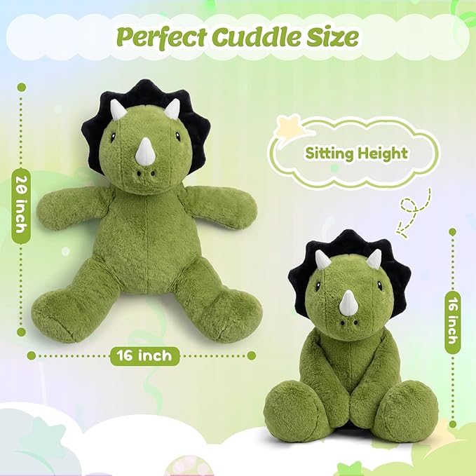 BRICHOEE 5lbs Weighted Triceratops Stuffed Animals, 20'' Weighted Comfort Sensory Soothing Dinosaur Plush Toy, Cuddling Calming Cuddle Companion Gifts for Adults & Kids