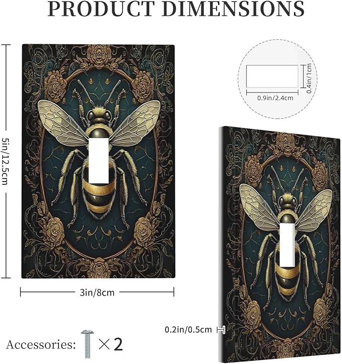 Decorative Light Switch Cover Mid Century Bee Dark Floral 1 Gang Single Toggle Device Electrical Faceplate Switchplates Decorator Outlet Wall Plate For Home Office Decor