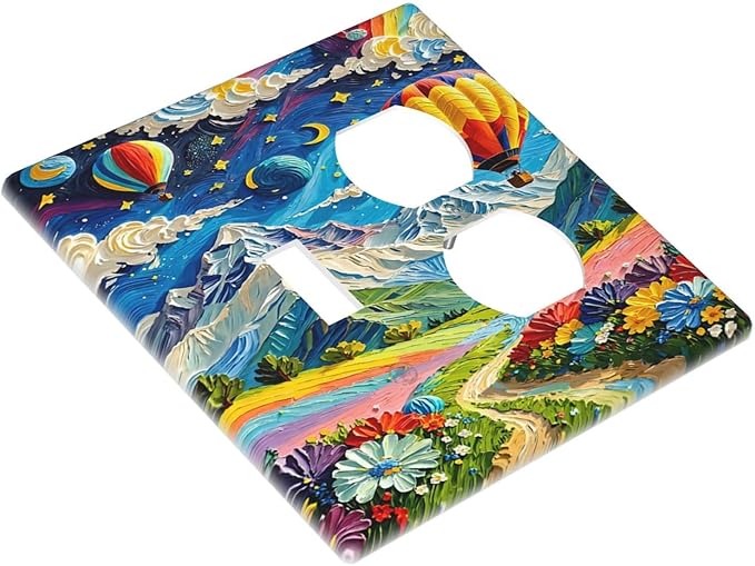 Hot Air Balloons Floral Vibrant Colors Flowers Mountains Stars Moon Wallplates 1 Toggle 1 Duplex Electrical Gfci Faceplate Decorative Light Switch Covers Switch Plate for Bedroom Kids Room Decor