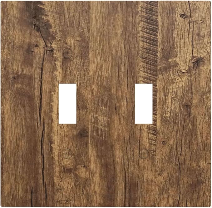 Rustic Brown Wood Distressed Wood Print Decorative Switch Plates 2 Gang Double Toggle Outlet Light Switch Cover Wall Plate Electrical Faceplate for Farmhouse Home Decor