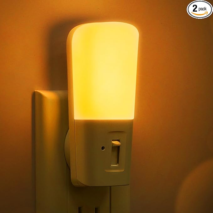 LOHAS-LED Amber Night Light, Dimmable Plug in Night Light with Light Sensor, Yellow Kids Nightlights, 5-80LM Sleep Light for Nursery, Bedroom, Bathroom, Hallway, Stairway, 2Pack