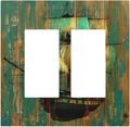 Decorative Outlet Covers Rustic Green Wood Grain Sailboat 2 Gang Double GFCI Rocker Electrical Wall Panels Light Switch Cover Plate for Farmhouse Bedroom Decor