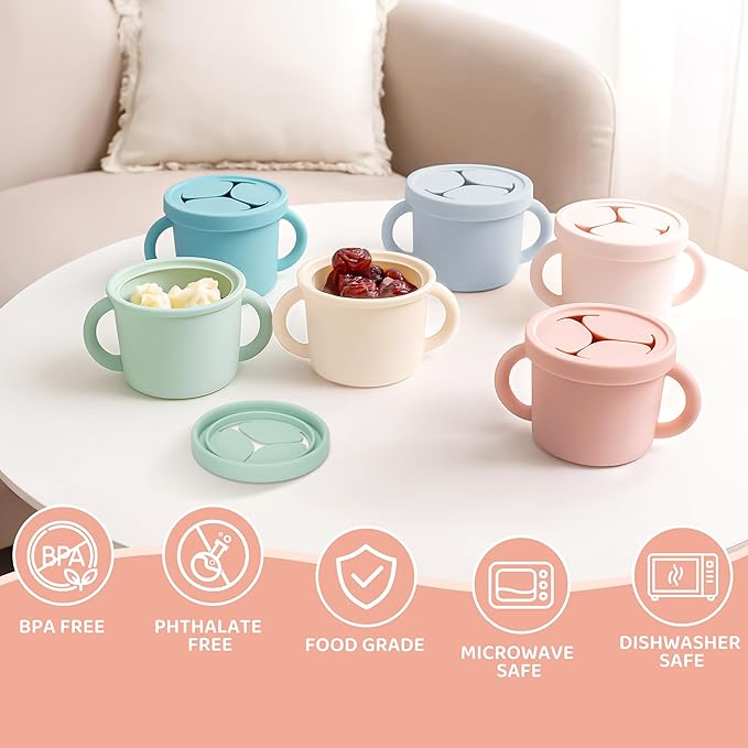 Snack Containers, Silicone Food Grade Silicone Cups, Toddler Snack Container Cups with Handles and Lid for Toddlers (Color 3)