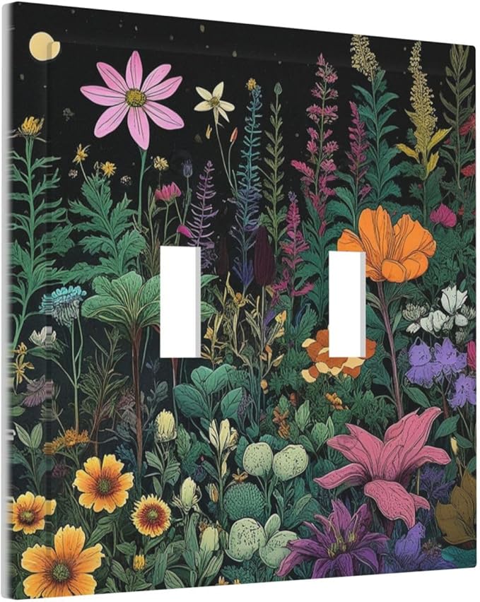 Decorative Light Switch Cover Plate Brainstorming Sketches of Weeds Wildflowers Plants 2 Gang Wall Plate Oversized Double Toggle Two Switch Wall Cover Plate Face Plate