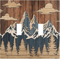 Blue Mountain Range Forest Nature Wilderness Wood Texture Decorative Switch Plates 2 Gang Double Toggle Outlet Light Switch Cover Wall Plate Electrical Faceplate for Farmhouse Home Decor