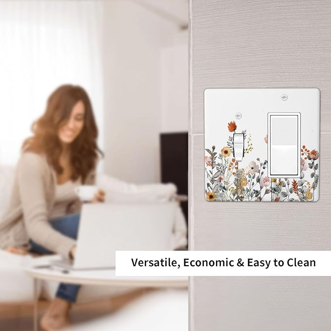 Outlet Covers Colorful Wildflowers Boho Vintage Floral 1 Toggle 1 Rocker Combination Decorative Wall Plate Electrical Switch Plates Light Switch Cover Plate For Bed Room Living Room Decor
