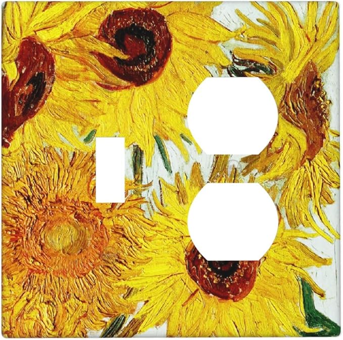 Rustic Sunflower Oil Painting Vintage Flowers Wallplates 1 Toggle 1 Duplex Switch Plate Electrical GFCI Faceplate Decorative Light Switch Covers for Bed Room Living Room Decor