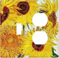 Rustic Sunflower Oil Painting Vintage Flowers Wallplates 1 Toggle 1 Duplex Switch Plate Electrical GFCI Faceplate Decorative Light Switch Covers for Bed Room Living Room Decor