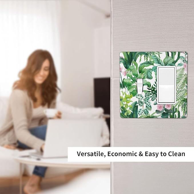 Tropical Palm Leaves Green Jungle Botanical Floral Flowers Outlet Covers 1 Toggle 1 Rocker Combination Decorative Wall Plate Electrical Switch Plates Light Switch Cover Plate for Bedroom Living Room