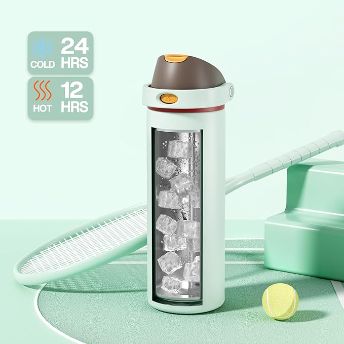 POWCAN 24 oz Travel Water Bottle: 2-in-1 Push-Button Spout & Quick-Flip Straw, Leakproof, Cold 24Hrs, Fits Car Cup Holder, Stainless Steel Sports Cup for School, Travel, Gym, Outdoor Gift (Clay Bay)