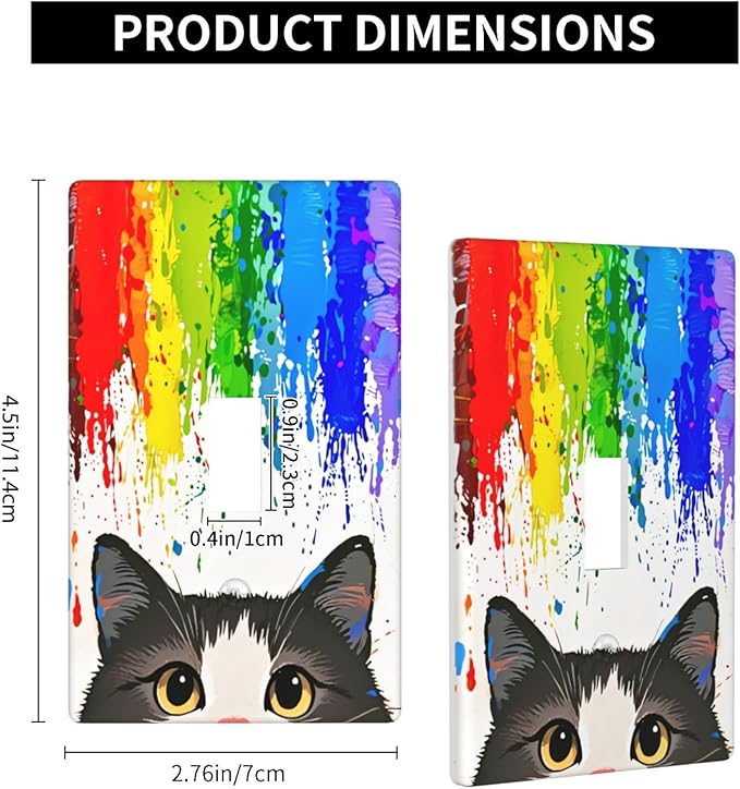 Cat Rainbow Single Toggle Wall Plate Decorative 1 Gang Light Switch Covers Electrical Switchplate Home Decorate Faceplat for Bathroom Bedroom Kitchen Room 4.5 x 2.76 Inch