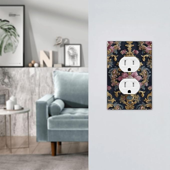 Decorative Outlet Covers Rococo Pink Floral Flower Gold Leaf 1 Gang Duplex Light Switch Cover Plate Unique Wall Plates for Electrical Outlets Switch Plate Covers for Bedroom Home Decor