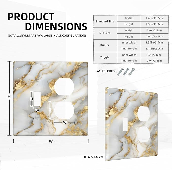 Luxurious White Gold Marble Patterns Abstract Wallplates 1 Toggle 1 Duplex Switch Plate Electrical GFCI Faceplate Decorative Light Switch Covers for Bathroom Kitchen Decor
