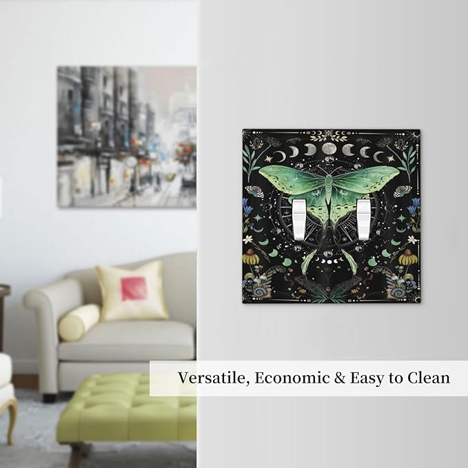 Moon Phase Butterfly Wildflower Plant Mysterious Night Moonlit Decorative Switch Plates 2 Gang Double Toggle Outlet Light Switch Cover Wall Plate Electrical Faceplate for Bedroom Living Room Decor