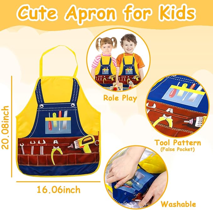 TONZE Kids Tool Set with Apron, 39 PCS Wooden Toddler Tool Bench Box Montessori Toys for 2 3 4 Year Old Boys Girls, Educational STEM Construction Toys Pretend Play Toddler Toys Age 3-5 Birthday Gift