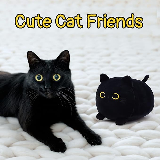 Black Cat Plush Pillow, Kawaii Black Cat Stuffed Animals Cat Plushie, Cute Black Cat Pillow Stuffed Cat Toys for Kids Birthday Christmas Home Decoration
