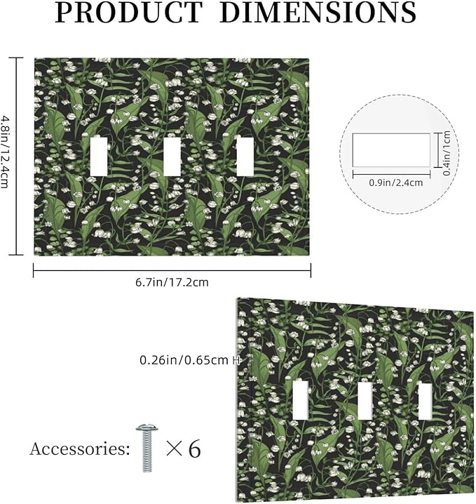 Boho Floral Green Leaves White Flowers Decorative Switch Plates 3 Gang Wall Plate Triple Toggle Light Switch Cover Faceplate Electrical Wall Panels for Farmhouse Bed Room Decor