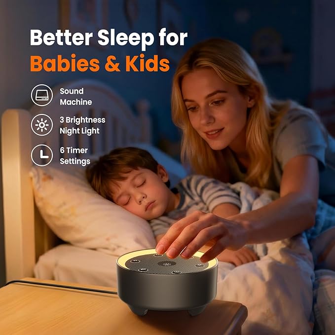 Kipcush Sleep Sound Machine - 21 High-Fidelity Non-Looping Sounds, Portable White Noise Machine for Baby, Kids & Adults, Dimmable Night Light, 6 Auto-Off Timers, USB Powered for Travel, Home & Office