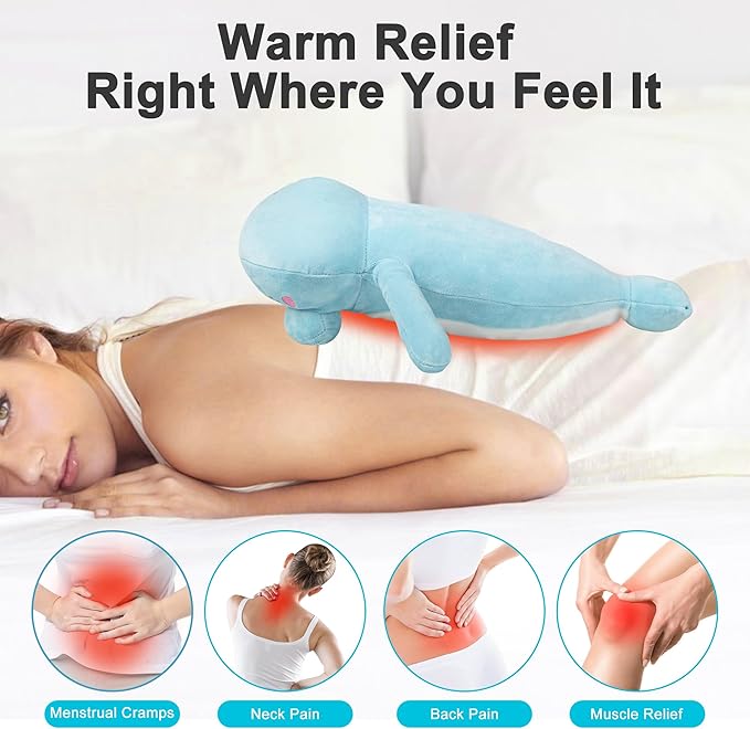 Manatee Heating Pad Plush, Cute Heating Pad for Period Cramps, USB Powered Electric Heated Stuffed Animal Toy for Pain Relief, Soft Portable Gift for Mother Women Kids, Easter Gifts, Blue