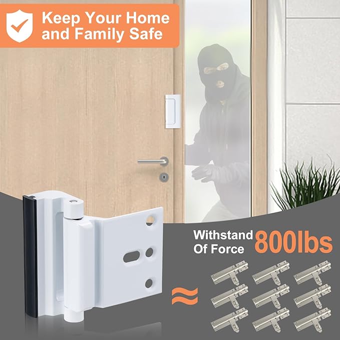 Husfunov 2 Pack Home Security Door Lock,Childproof Door Reinforcement Lock,with 3" Stop Withstand 800 lbs,for Inward Swing Doors,Night Kids Safety Metal Flip Lock Deadbolt Latch (White)