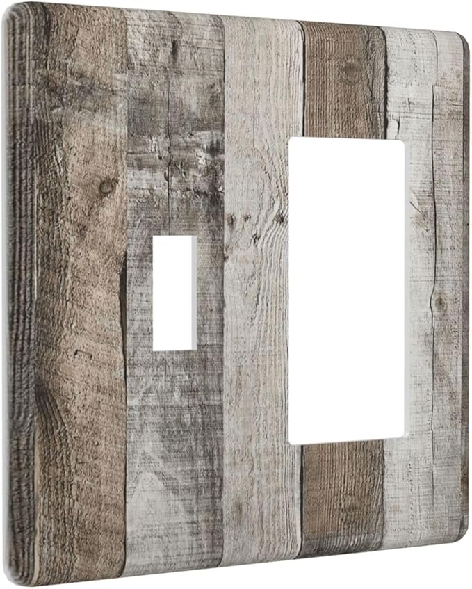 Natural Grey Wood Vintage Faux Wood Grain Outlet Covers 1 Toggle 1 Rocker Combination Decorative Wall Plate Electrical Switch Plates Light Switch Cover Plate for Farmhouse Home Decor