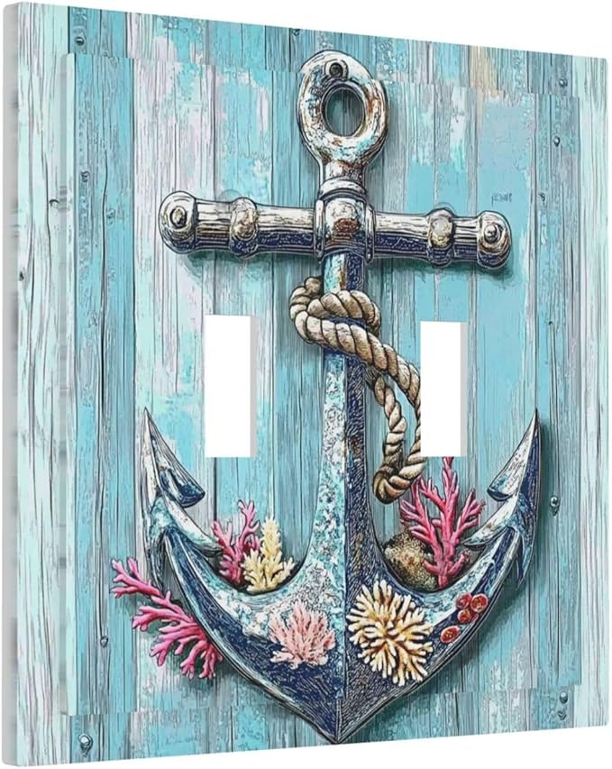 Decorative Switch Plates Anchor Coastal Beach Nautical Coral 2 Gang Double Toggle Outlet Light Switch Cover Wall Plate Electrical Faceplate For Farmhouse Cabin Decor