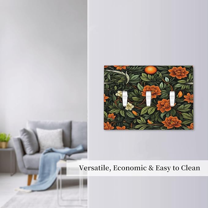 Light Switch Cover Plate William Morris Orange Flowers Rustic Leaves Floral 3 Gang Triple Toggle Decorative Switch Plates Wall Plates Electrical Switchplate Faceplate for Bathroom Bedroom