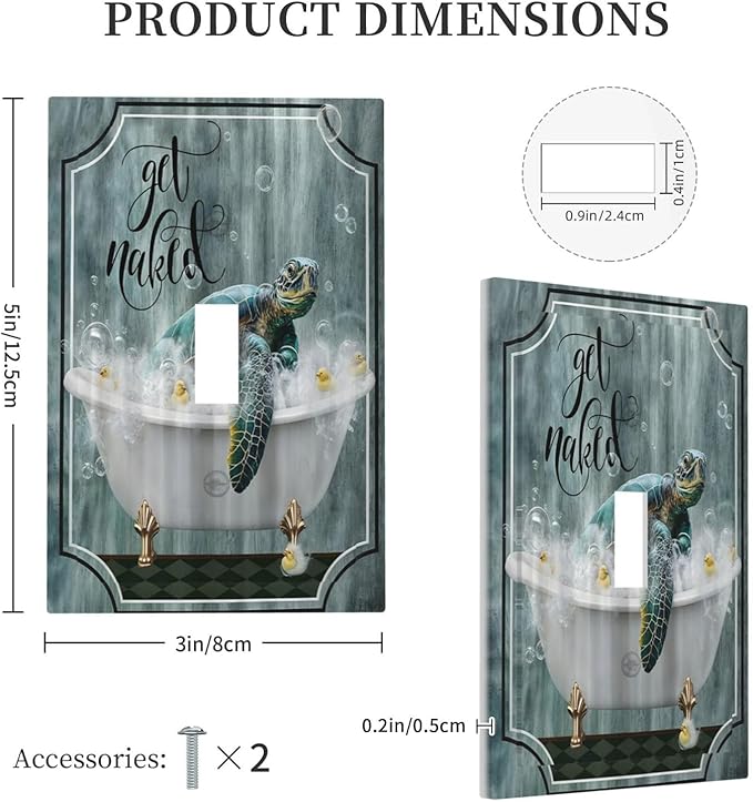 Teal Green Sea Turtle Funny Ocean Vintage Tortoise Beach Theme Decorative Light Switch Cover 1 Gang Single Toggle Device Electrical Faceplate Switchplates Decorator Outlet Wall Plate for Bathroom