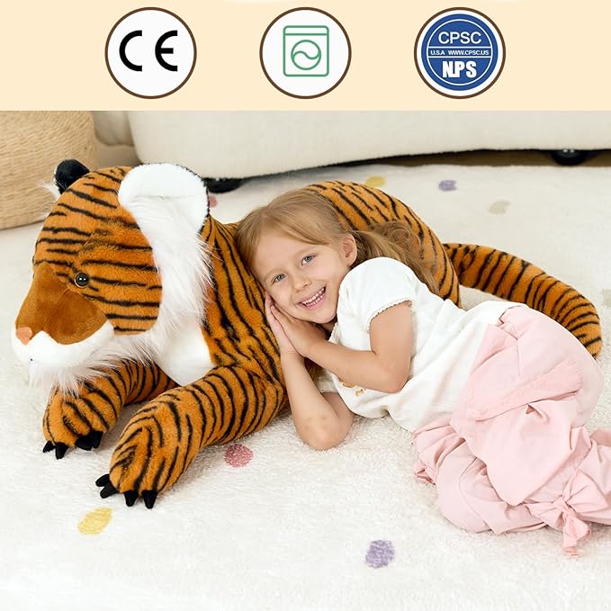 MaoGoLan Giant Tiger Stuffed Animal - 46” Realistic Tiger Plush Toy for Boy Girl Kid, Soft Fluffy Wild Cat Zoo Animal Toy Plush Pillow for Birthday Gift, Baby Shower Party Favor, Home Decor