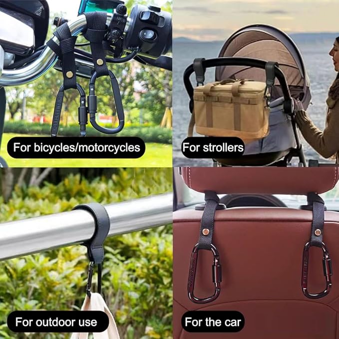 Baby Stroller Hooks Clips,Multipurpose Strolller Straps for Hanging Diaper Bags,Purse,Stroller Organizer,Universal Hooks Accessories for Stroller and Bicycle or Shopping Cart (Black,4 Pack)