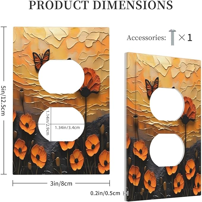 Oil Painting Flower Sunset Butterfly Vintage Rustic Floral Outlet Covers 1 Gang Duplex Light Switch Cover Decorative Switch Plates Electrical Receptacle Faceplate Wall Plate for Bedroom Living Room