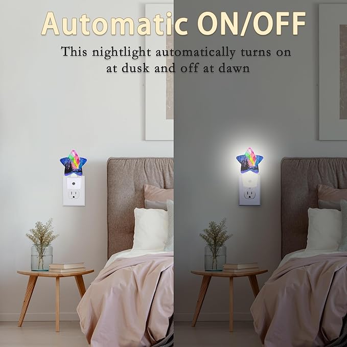 Northern Lights Night Light Plug-in Dusk to Dawn Smart Sensor White Led Nightlight for Bedroom Bathroom Kitchen Hallway Stairs Energy Efficient Decor Desk Lamp