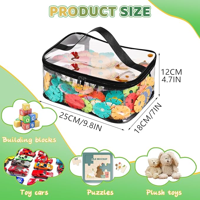6 Packs Clear Toy Storage Bags, PVC Waterproof Toy Organizer with Zip Reusable Bags for Building Blocks, Board Game, Puzzles